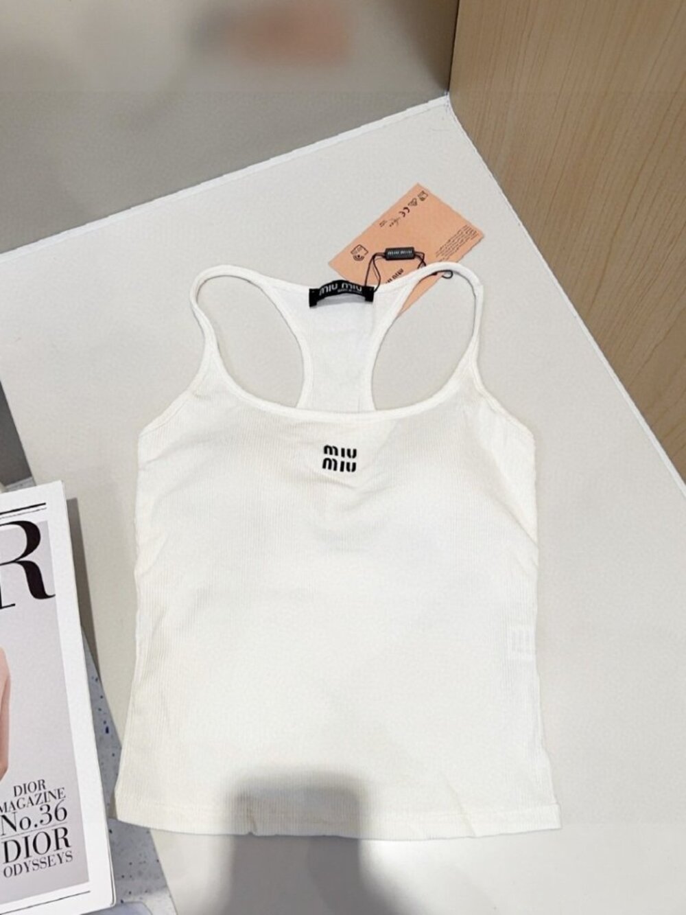 Miu Miu White Ribbed Racerback Tank Top - Picture 4 of 7